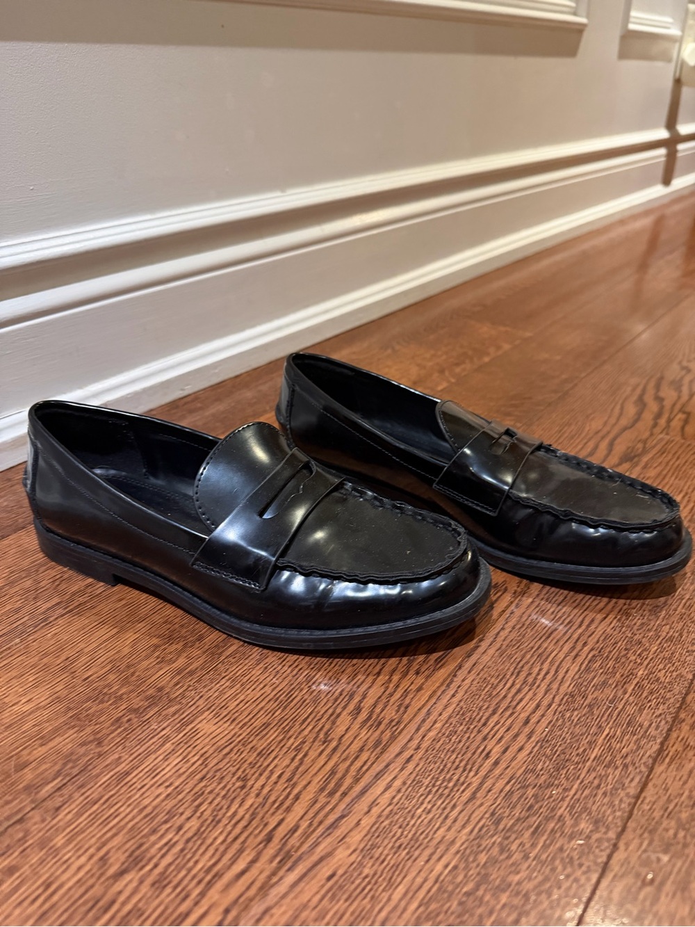 Women’s Black Leather Penny Loafers